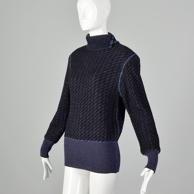 Small Emanuel Ungaro Parallele 1980s Purple Striped Black Turtleneck Sweater