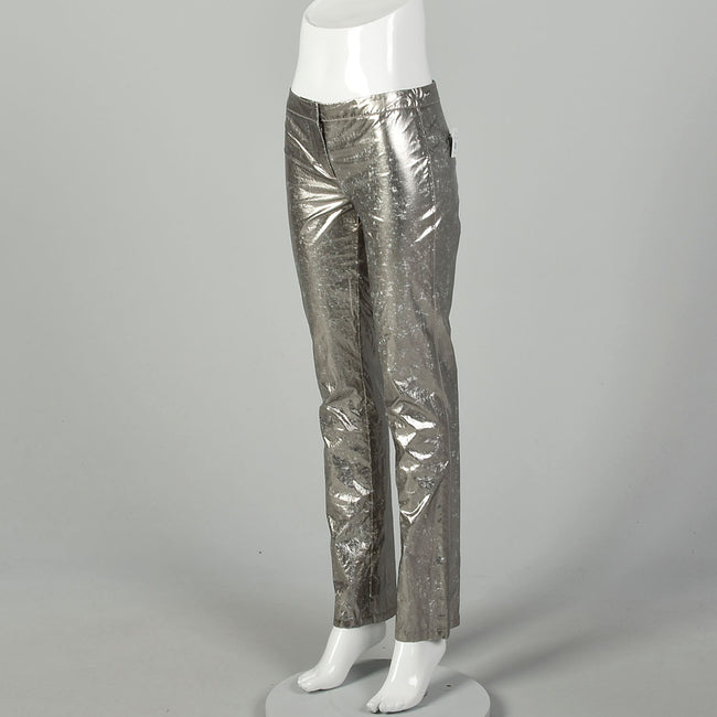 Small Costume National Silver Pants Metallic Low Rise Designer