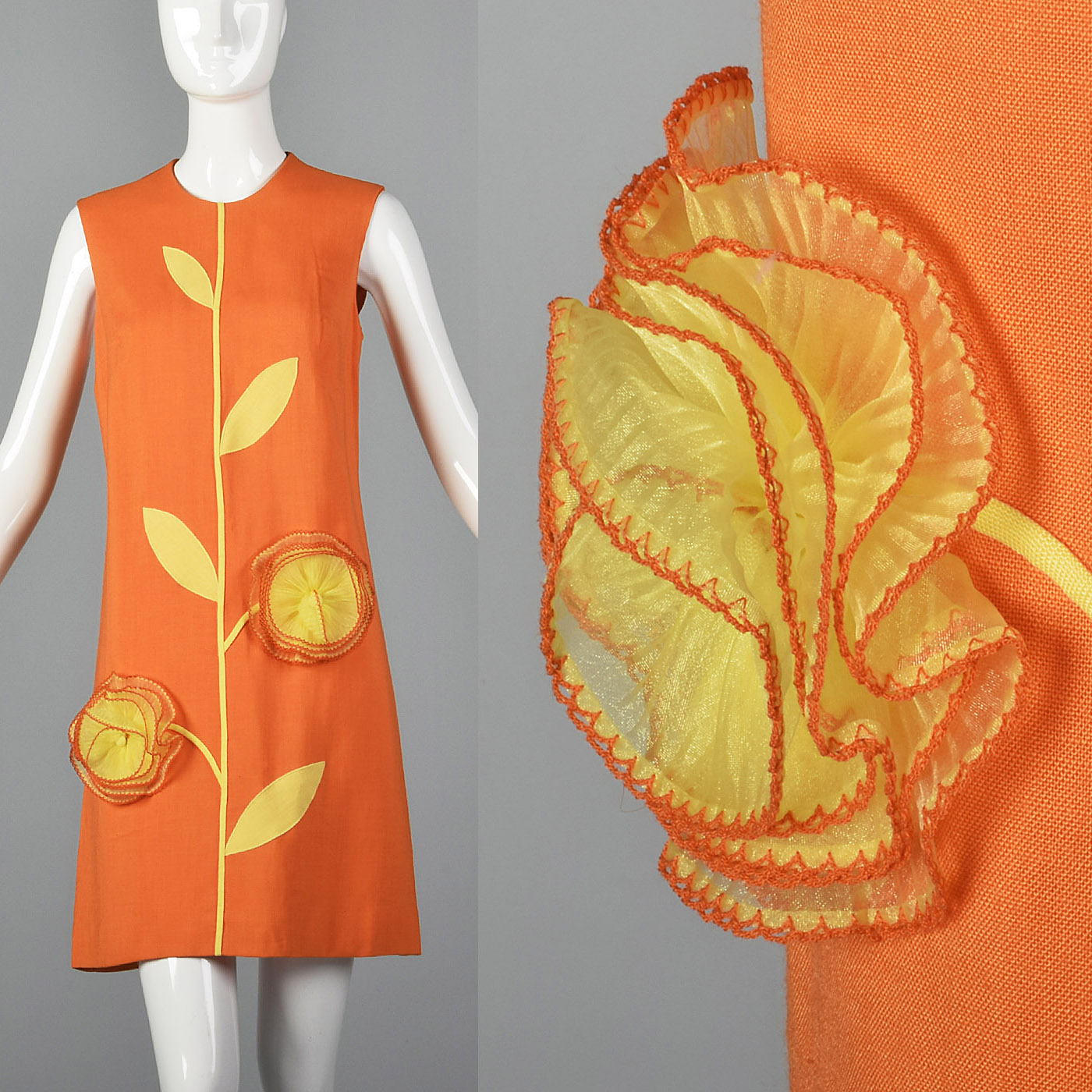 1960s Deadstock Mod Dress with 3D Flower Appliques