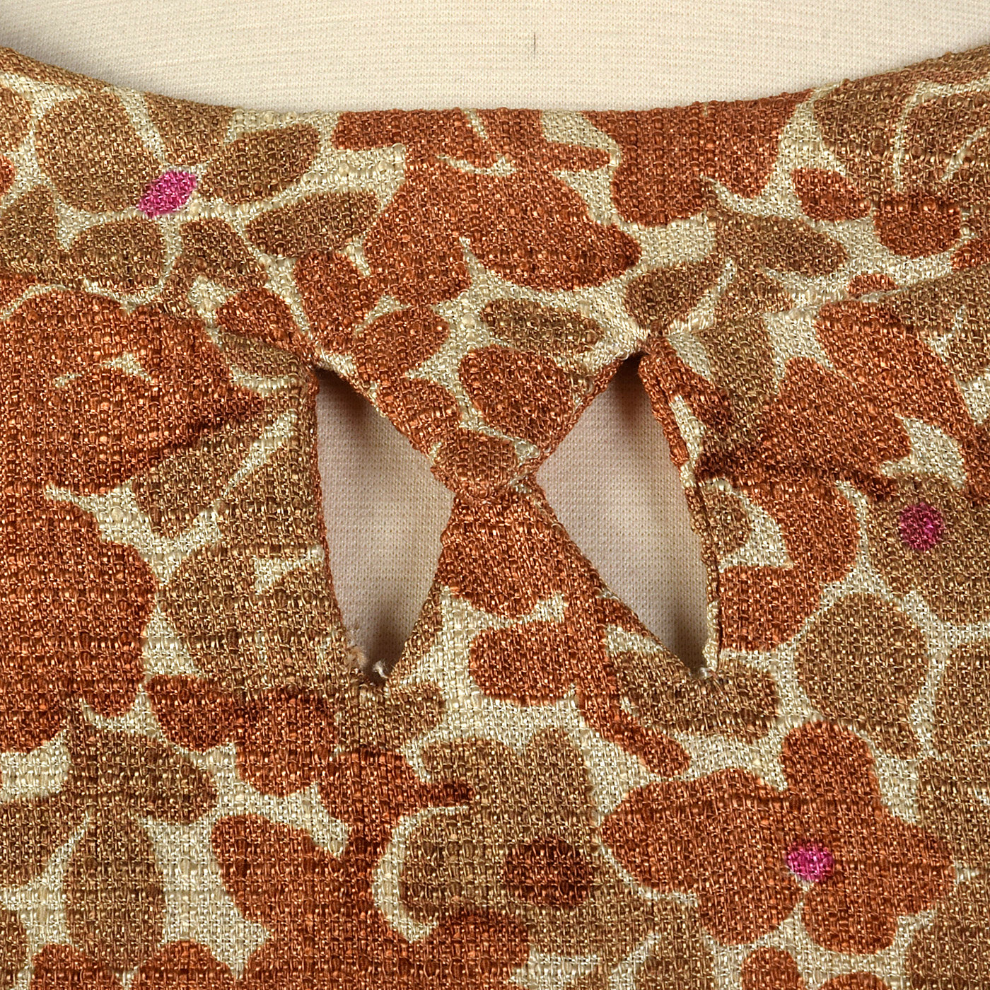 1950s Brown Floral Dress with Cut Out Neck