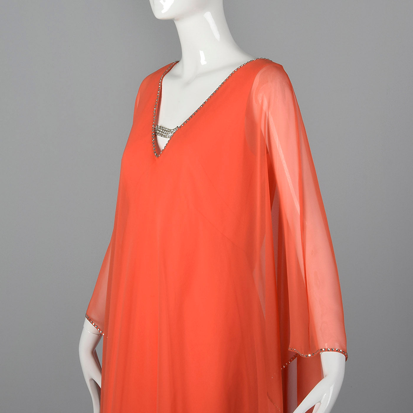 1970s Estevez Evening Dress with Float Cape Shoulders