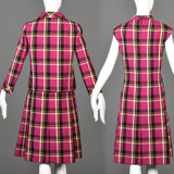1960s Christian Mann for Marquise Plaid Two Piece Dress and Jacket Set