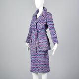 1970s Via Veneto Couture Boutique Purple Tweed Skirt Suit