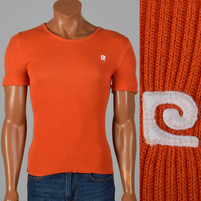 Small 1970s Pierre Cardin Knits Orange Sweater with Short Sleeves