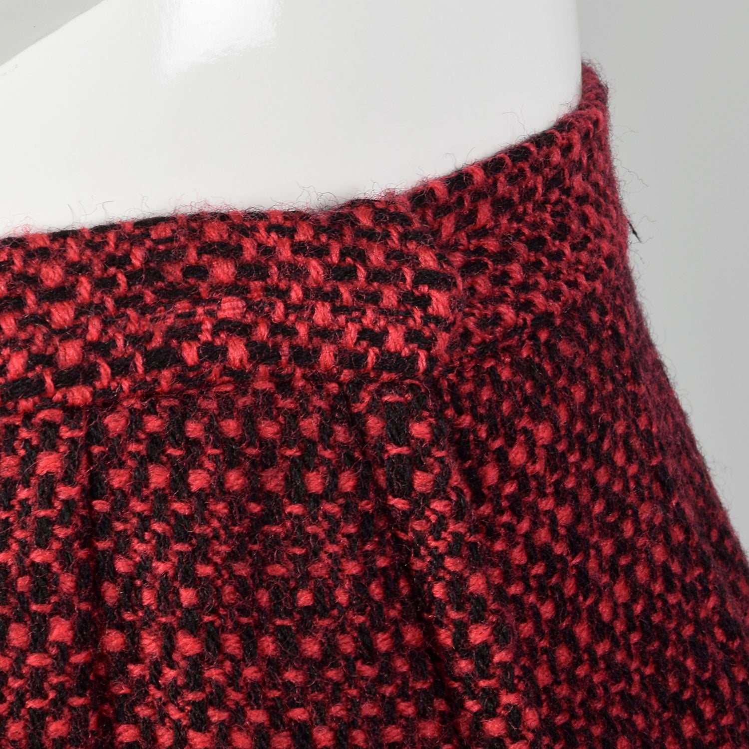1960s Red & Black Wool Tweed Pencil Skirt