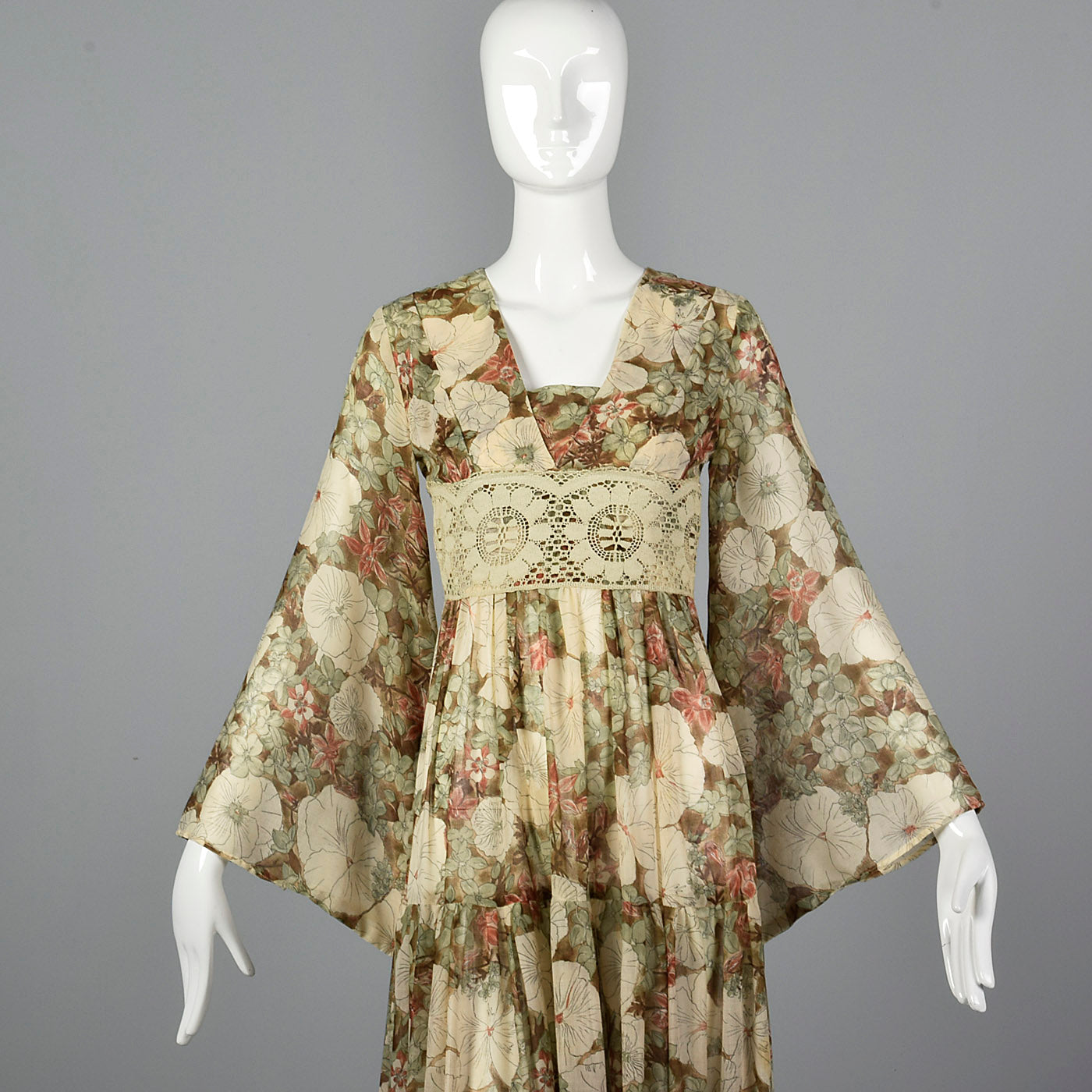 1970s Gunne Sax Brown Floral Maxi Dress