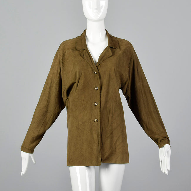 1980s Green Suede Leather Shirt