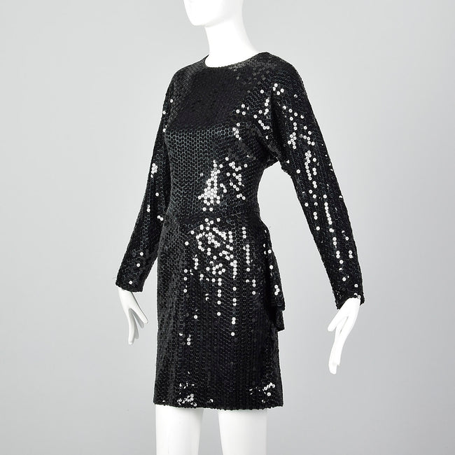 1980s Oleg Cassini Black Sequin Dress