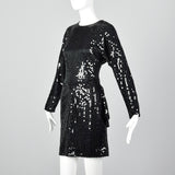 1980s Oleg Cassini Black Sequin Dress