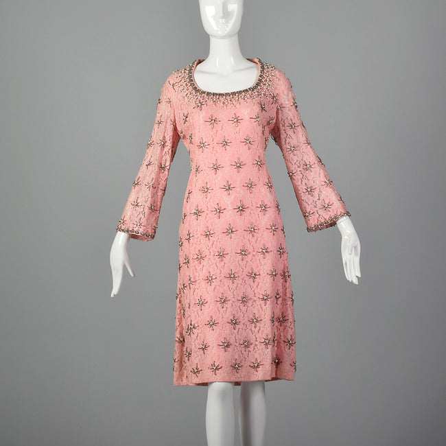 1960s Valentina Pink Lace Beaded Dress