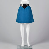 1960s Pierre Cardin Space Age Mod Blue Mohair and Black Vinyl Mini Skirt