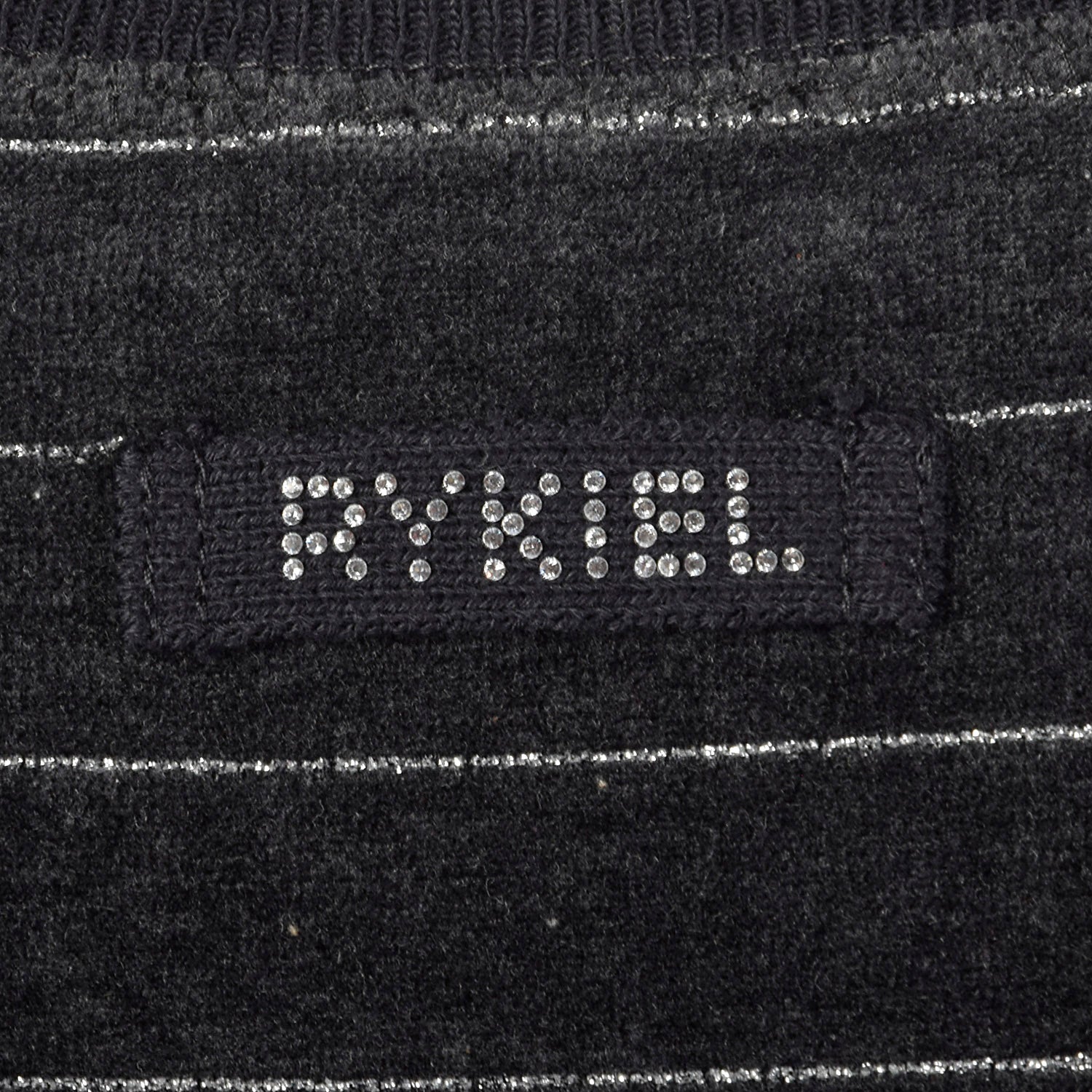 Large 1990s Sonia Rykiel Grey Velour Sweater with Metallic Silver Stripes