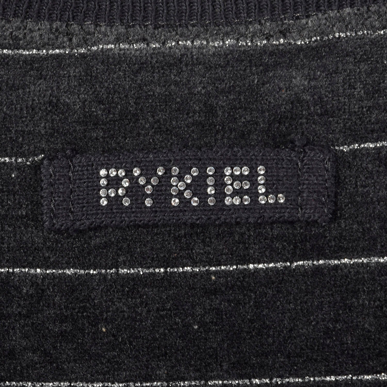 Large 1990s Sonia Rykiel Grey Velour Sweater with Metallic Silver Stripes