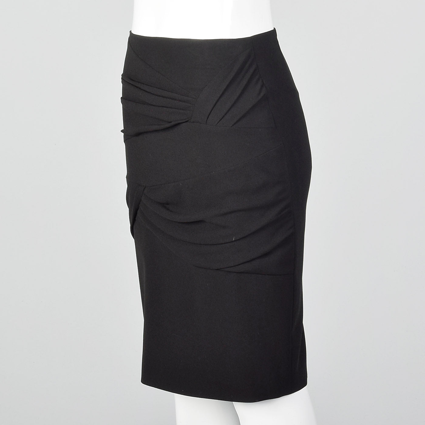 1990s Escada Black Pencil Skirt with Draped Detail