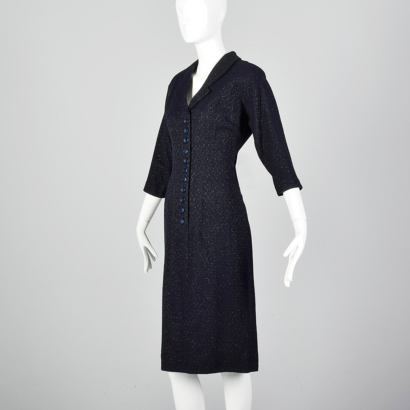 1950s Navy Blue Dress with Silver Glitter Textile
