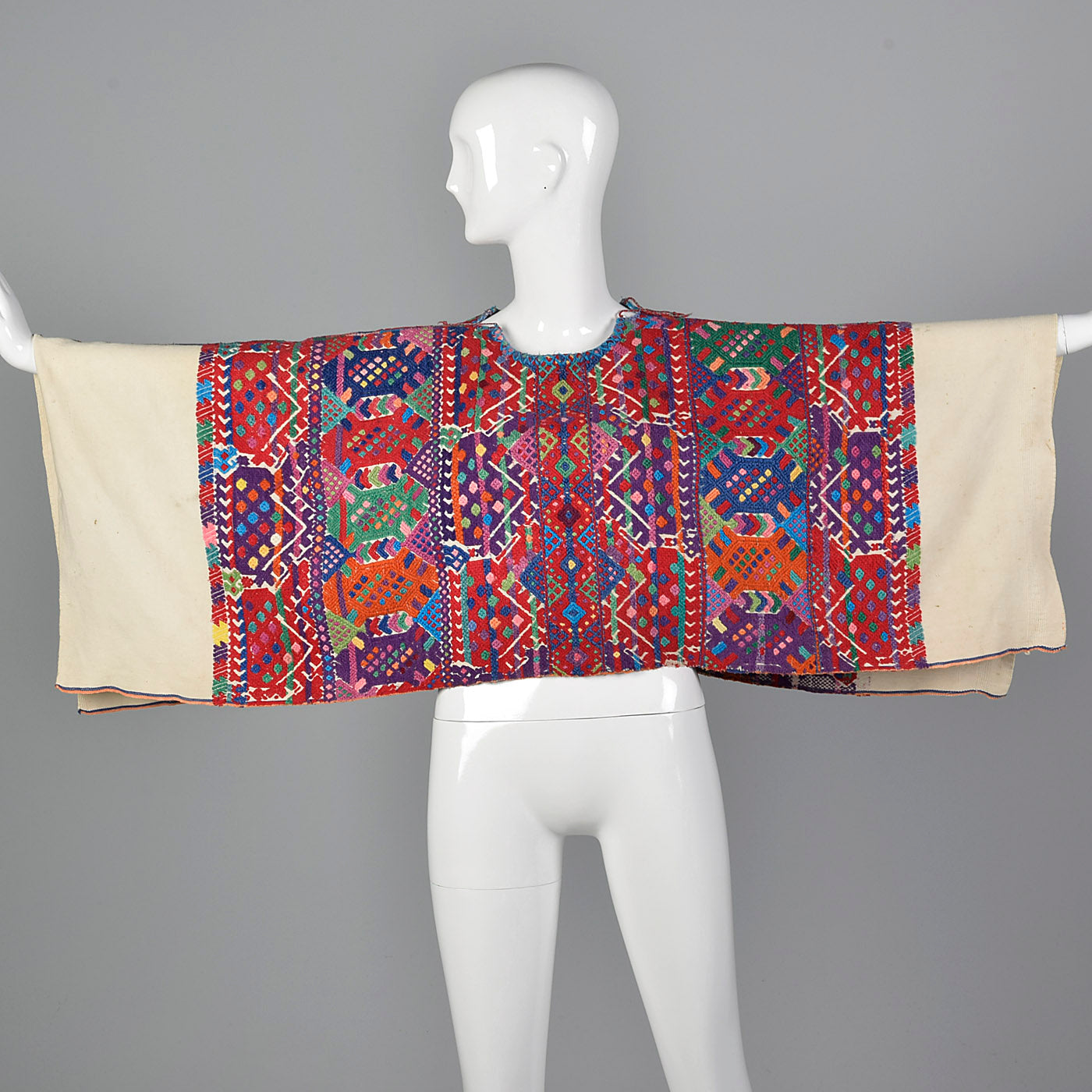 1930s Bohemian Hand Loomed Cotton Huipil Poncho