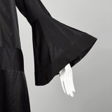Large 1920s Silk Dress Black on Black Art Deco Trumpet Bell Sleeve Evening Gown