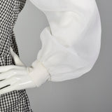 Small 1970s Romper Black and White Checkered Lace Overskirt Sheer Longsleeves