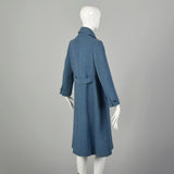 Small 1960s Coat Blue Wool Military Double Breasted Winter Vintage Outerwear