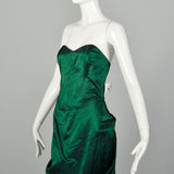 Small 1980s Dress Formal Green Taffeta Mermaid Strapless Evening Prom Gown