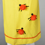 1960s Zip Front Dress with Pom Pom Ladybugs