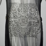 1920s Beaded Sheer Black Dress with Hip Sashes