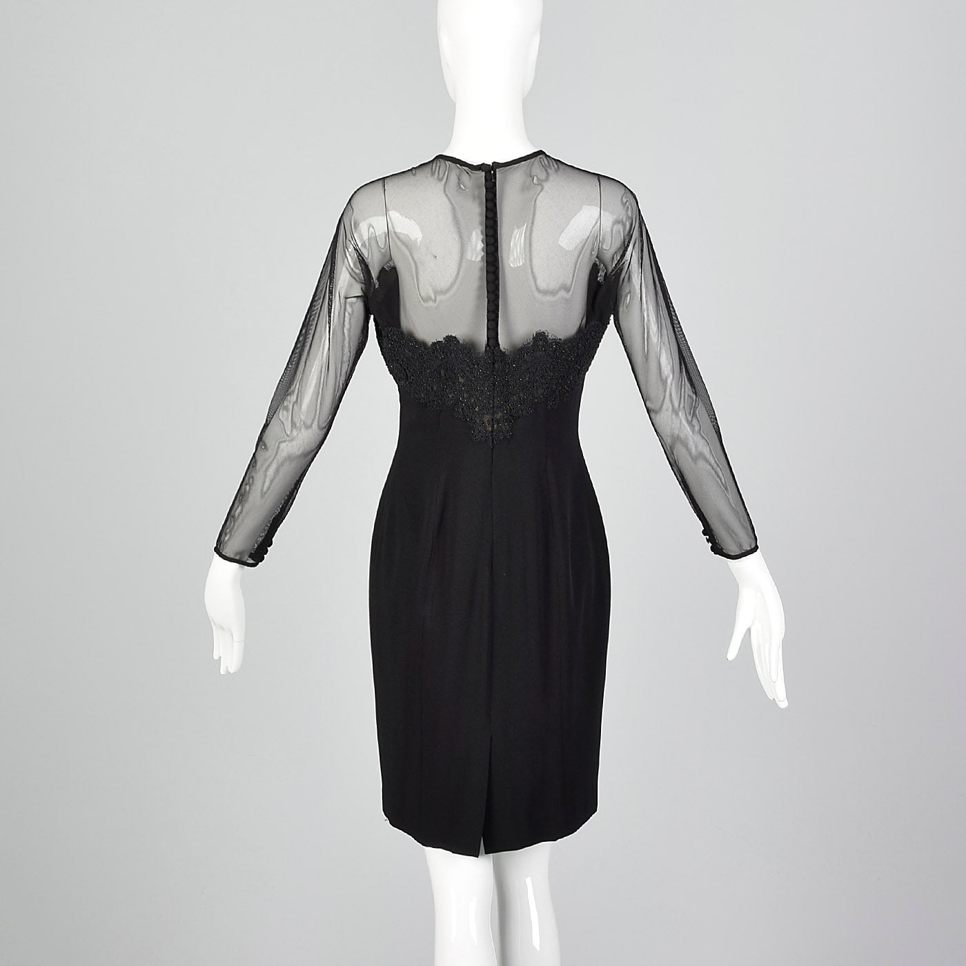 1990s Carmen Marc Valvo Black Dress with Illusion Neckline