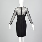 1990s Carmen Marc Valvo Black Dress with Illusion Neckline