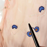 Large 1910s Edwardian Silk Blouse Pink Beaded Sailor Collar Long Sleeve