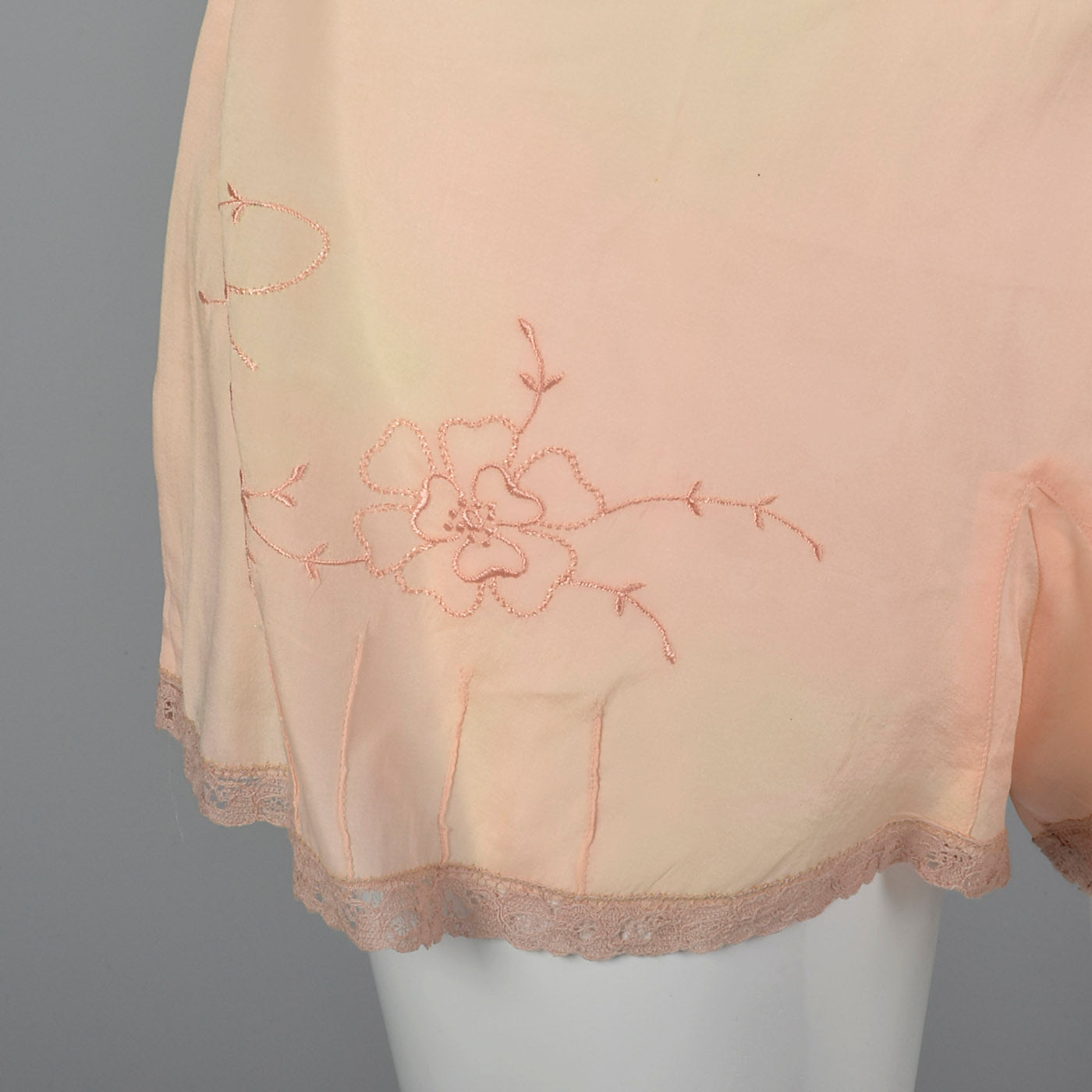 1930s Pink Slip Shorts with Floral Embroidery