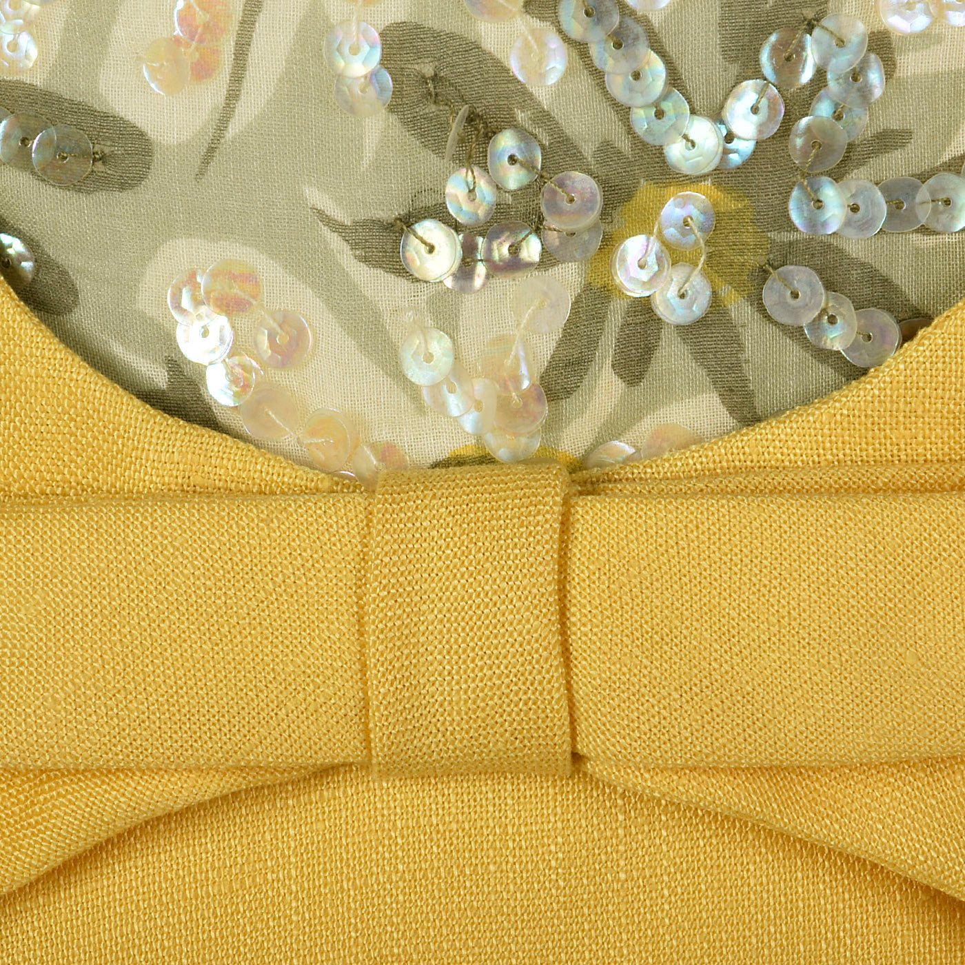 1960s Yellow Linen Dress with Sequin Floral Top