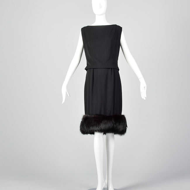 Small Sam FriedLander 1960s Black Dress with Fox Fur Hem