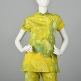 1960s Green and Yellow Print Tunic and Pants Set