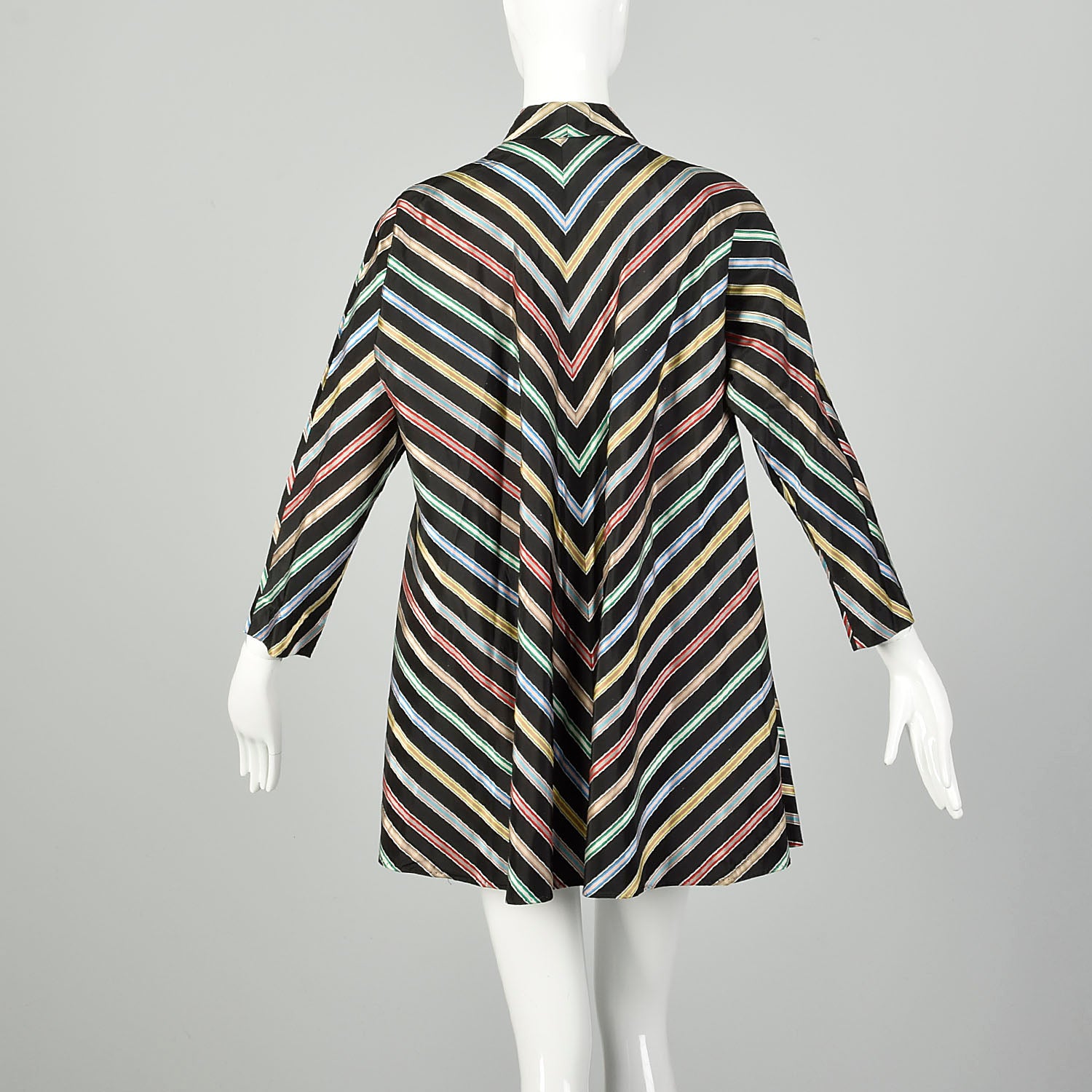 1950s Maxan Swing Jacket Taffeta Ribbon Stripe Dolman Sleeves Chevron Stripe Back