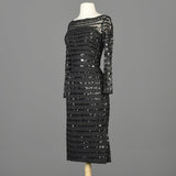 1960s Ceil Chapman Sheer Black Wiggle Dress with Sequin Stripes