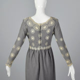 1970s Saks Fifth Avenue Gray Wool Dress with Embroidery