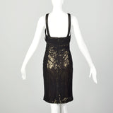 Medium Theia Black Party Dress Sheer Mesh Sleeveless Gold Sequin Mini