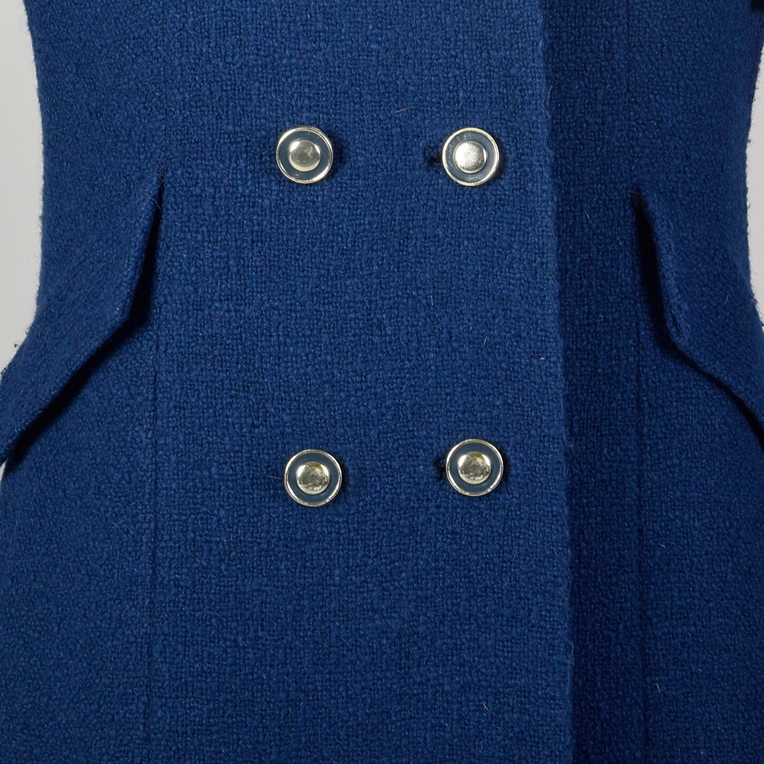 Small 1960s Coat Blue Mod Wool Tweed Double Breasted Winter Outerwear