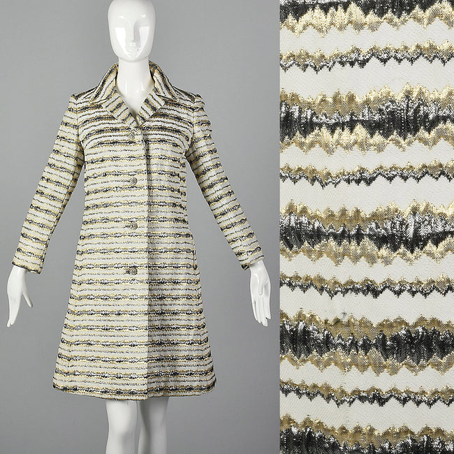 1960s Metallic Striped White Coat