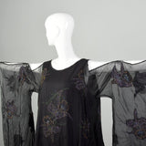 OSFM 1990s Dramatic Flowy Gothic Gown Kaftan Dress Kimono Sleeve Car Wash Beaded Hem