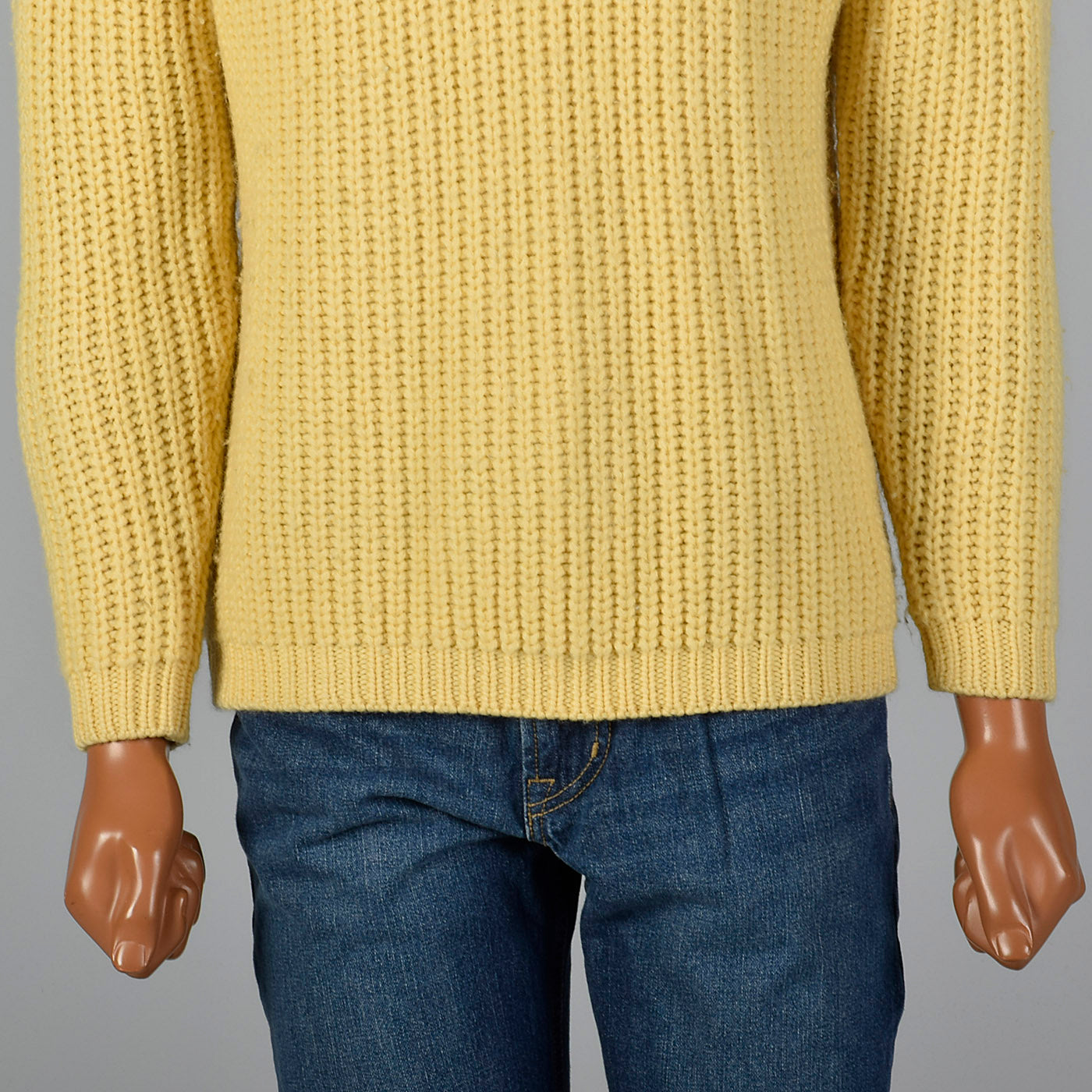 1960s Mens Yellow Chunky Knit Wool Sweater