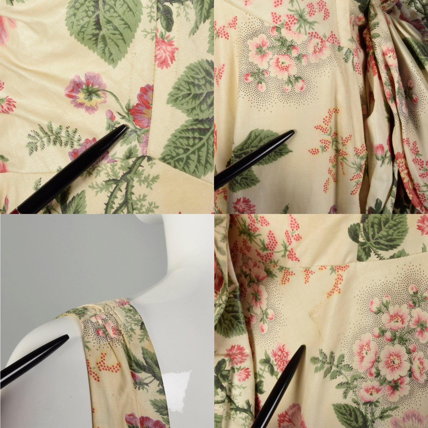 Medium 1940s Sleeveless Floral Spring Dress Ruched Bust