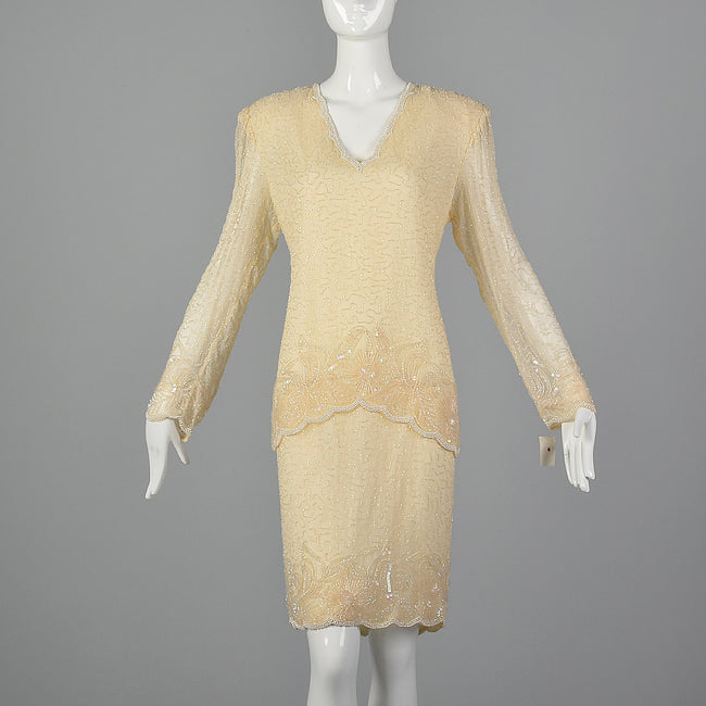1990s Cream Beaded Dress