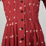 Medium 1950s Day Dress Cotton Novelty Print Casual Long Sleeve