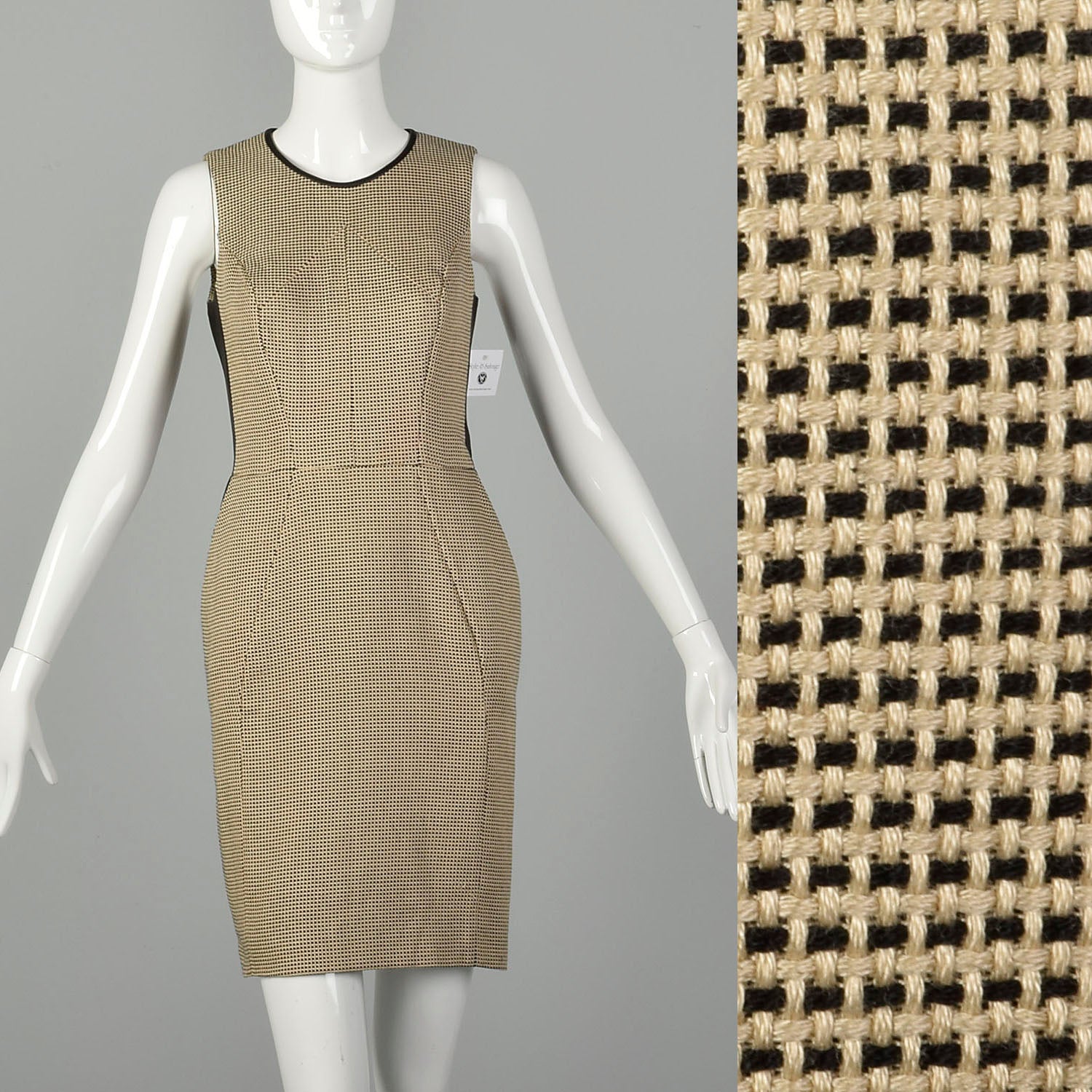 Small Jason Wu Tweed Dress Leather Panels Sleeveless Designer Style & Salvage Small Jason Wu Tweed Dress Leather Panels Sleeveless Designer Style & Salvage