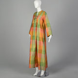 Medium Treacy Lowe 1970s Green and Orange Plaid Silk Maxi Dress