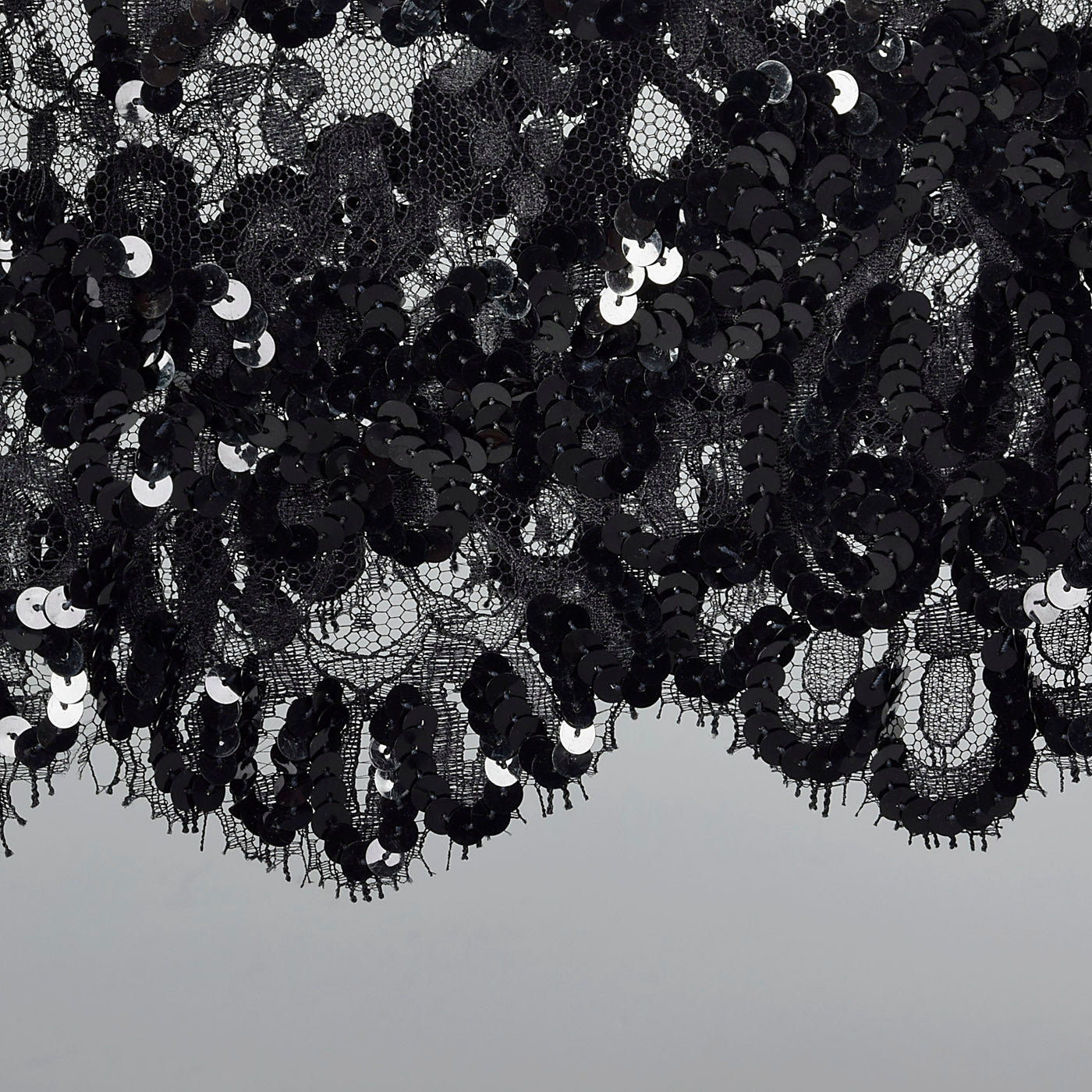 1980s Sheer Black Lace Dress with Sequins & Scalloped Hem