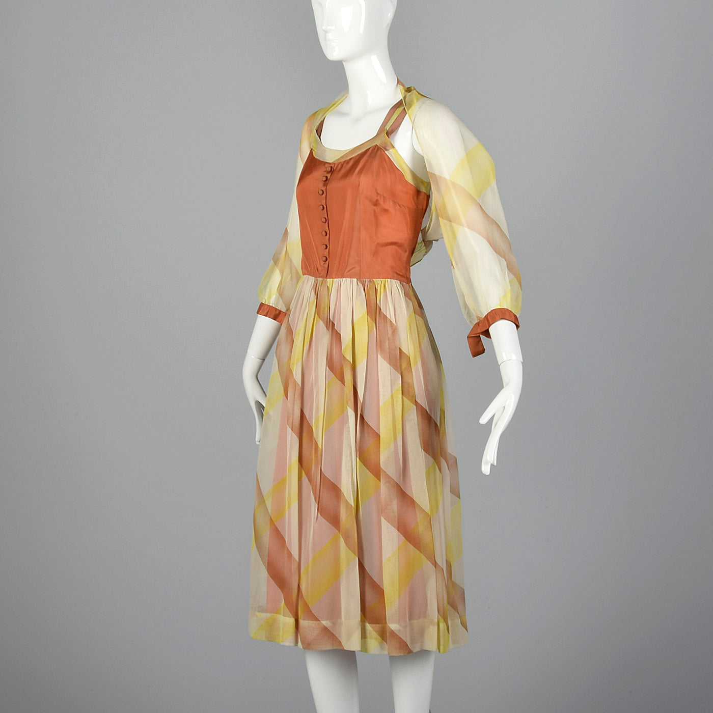 1950s Sleeveless Dress with Beautiful Rust Bodice
