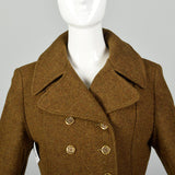 Small 1970s Brown Wool Coat Green Tweed Mod Military Inspired