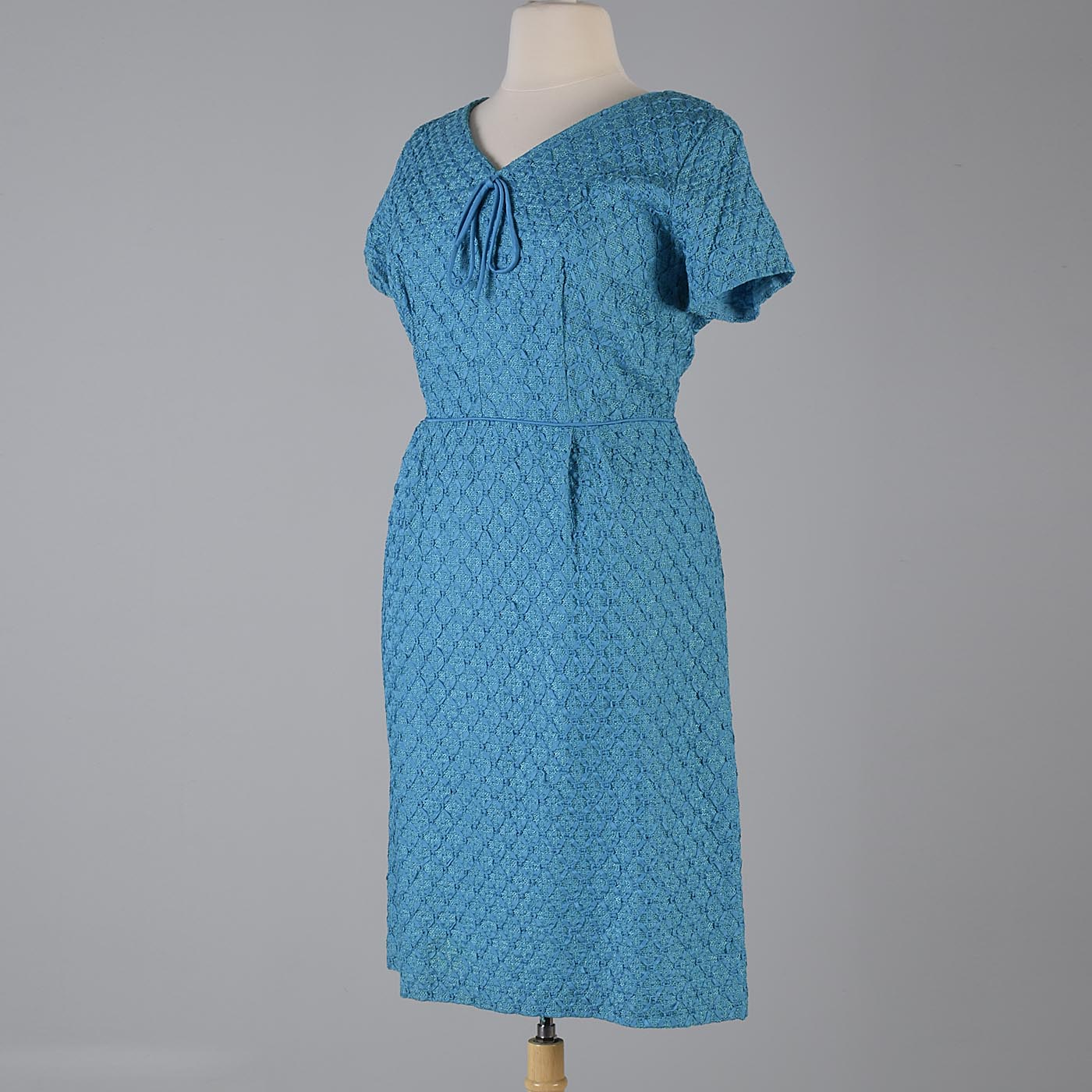 1960s Aqua Blue Ribbon Dress